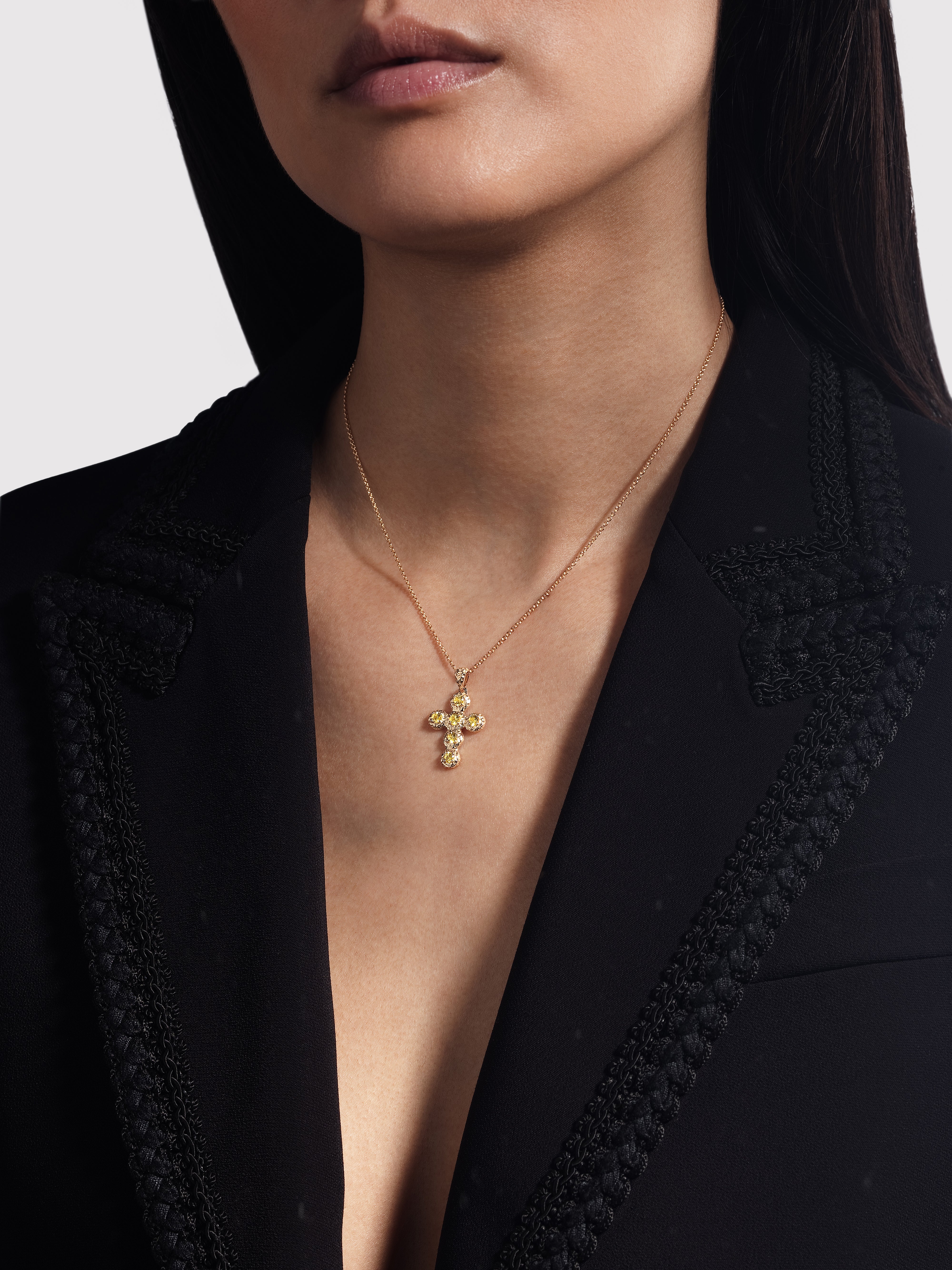 Pendentif Croix Noémie Saphir Jaune