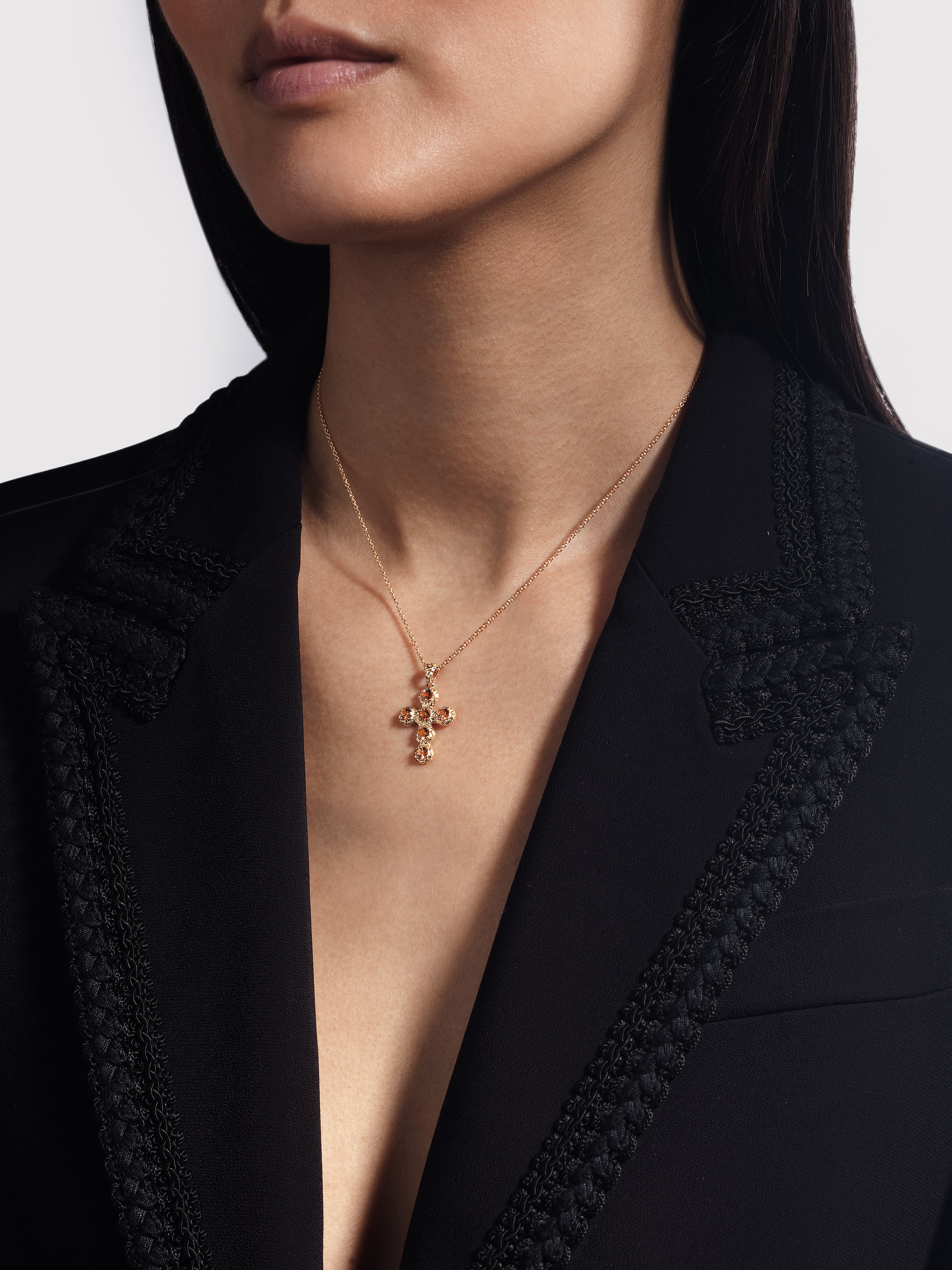 Pendentif Croix Noémie Saphir Orange