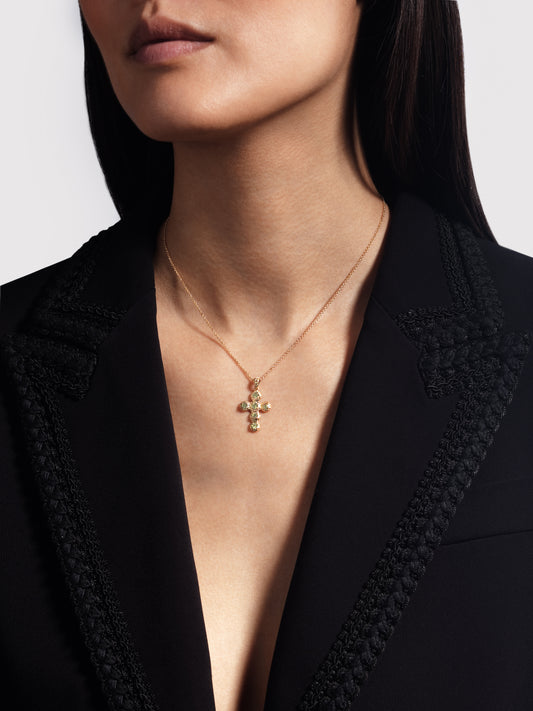 Pendentif Croix Noémie Saphir Vert