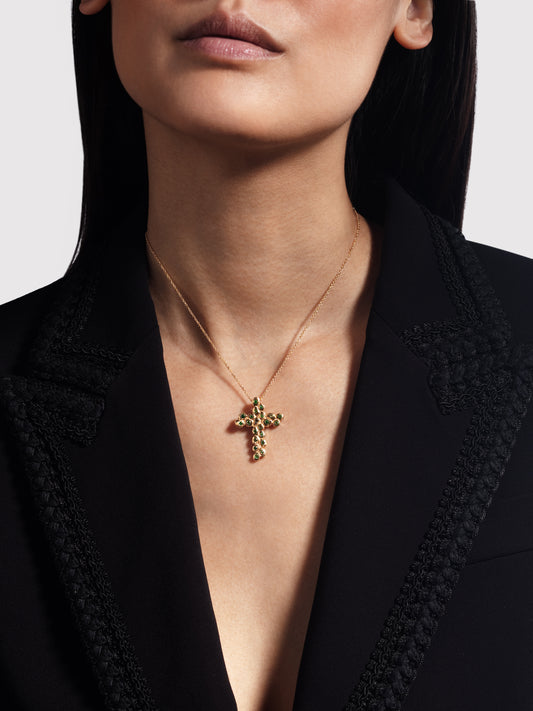 Pendentif Croix Pépite Tsavorite