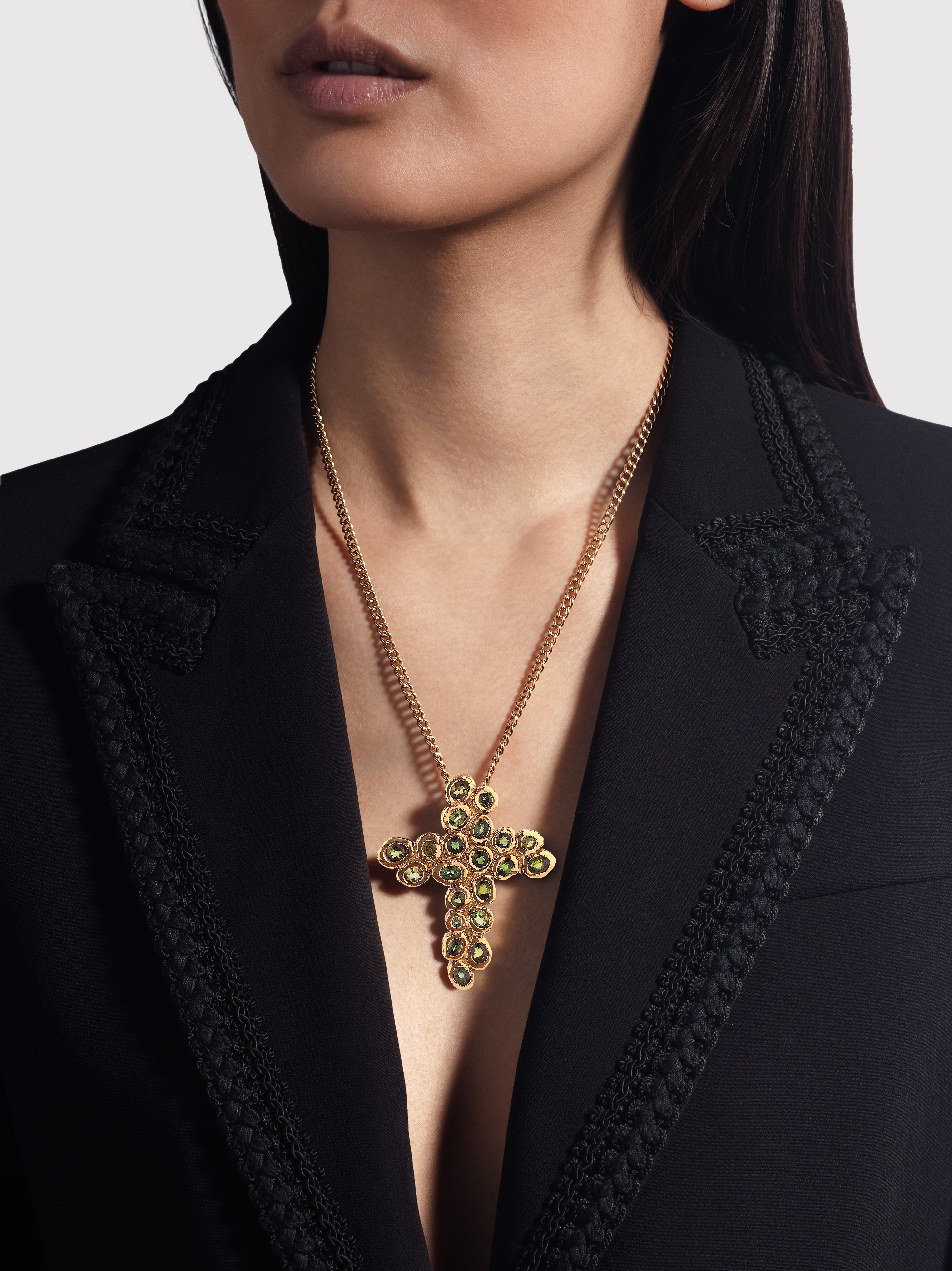 Pendentif Croix Pépite Tourmalines