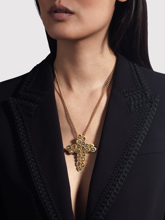 Pendentif Croix Pépite Tourmalines