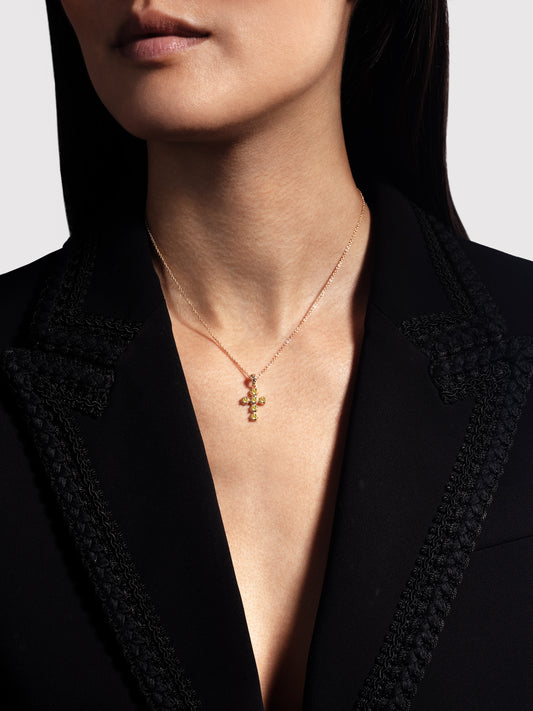 Pendentif Croix Noémie Saphir Jaune