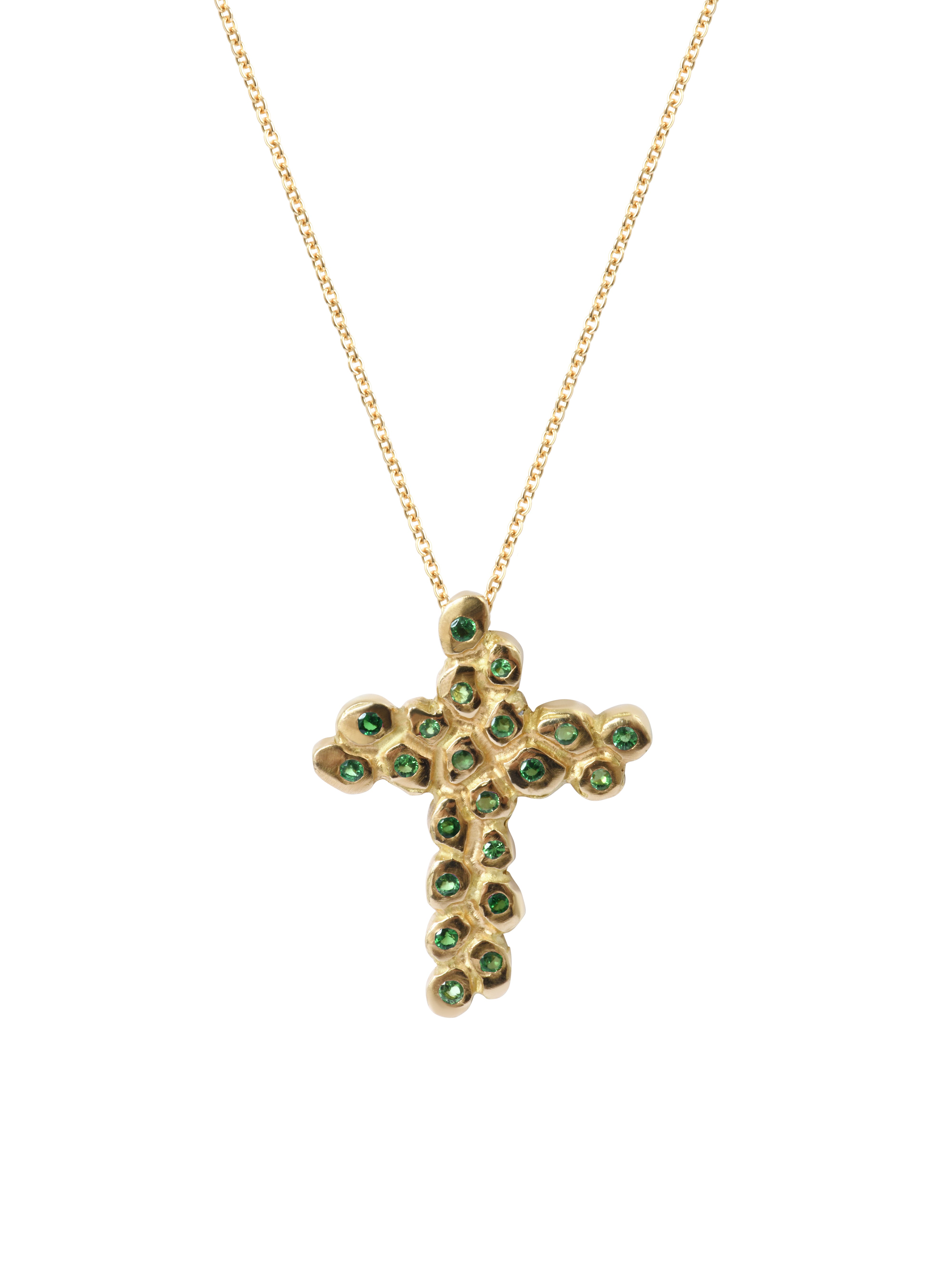 Pendentif Croix Pépite Tsavorite