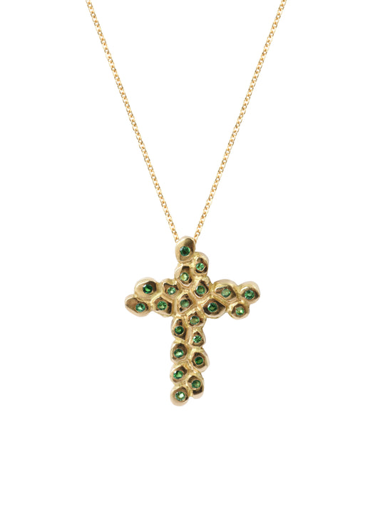 Pendentif Croix Pépite Tsavorite