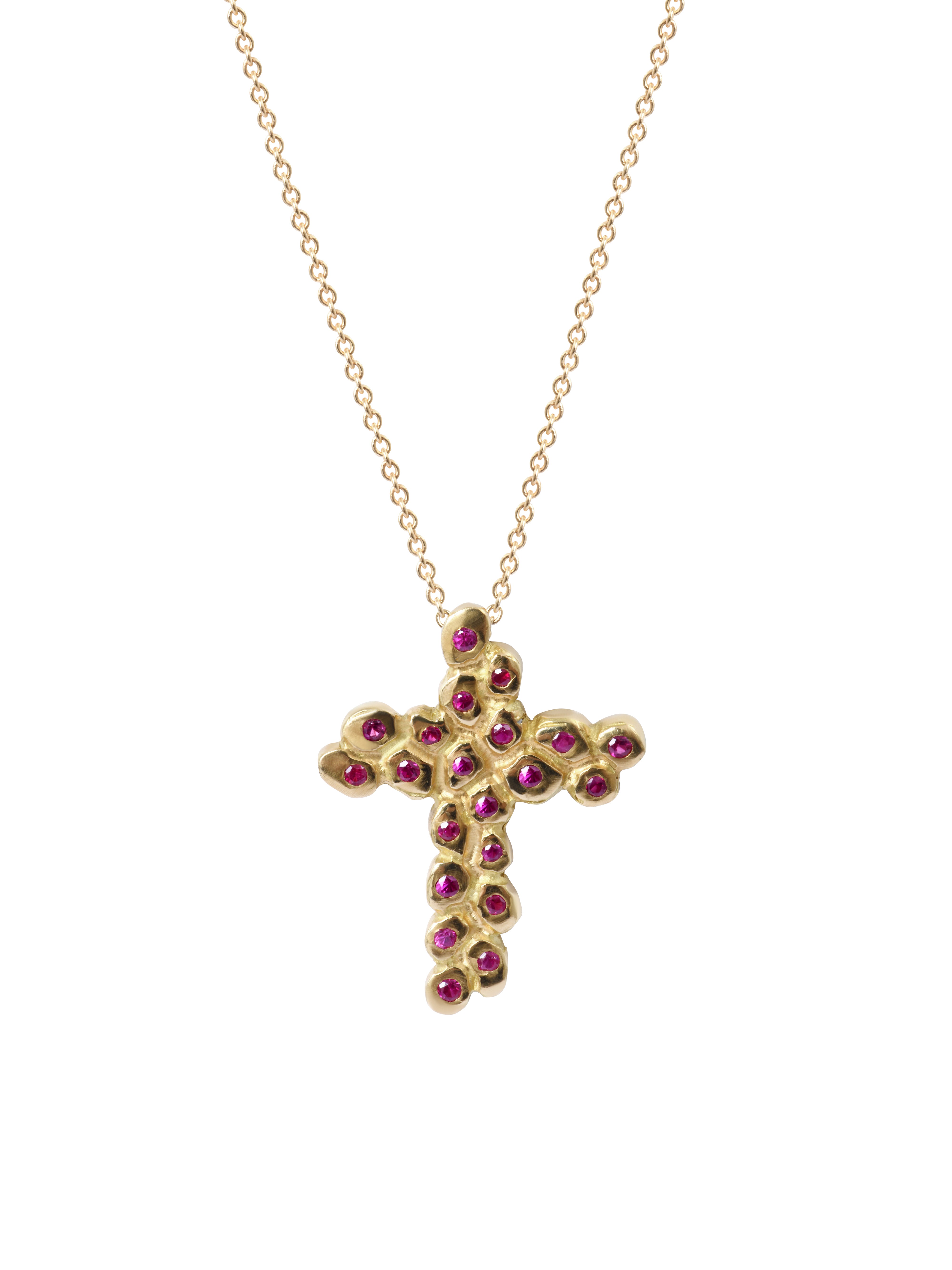 Pendentif Croix Pépite Rubis