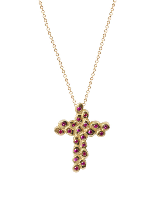Pendentif Croix Pépite Rubis