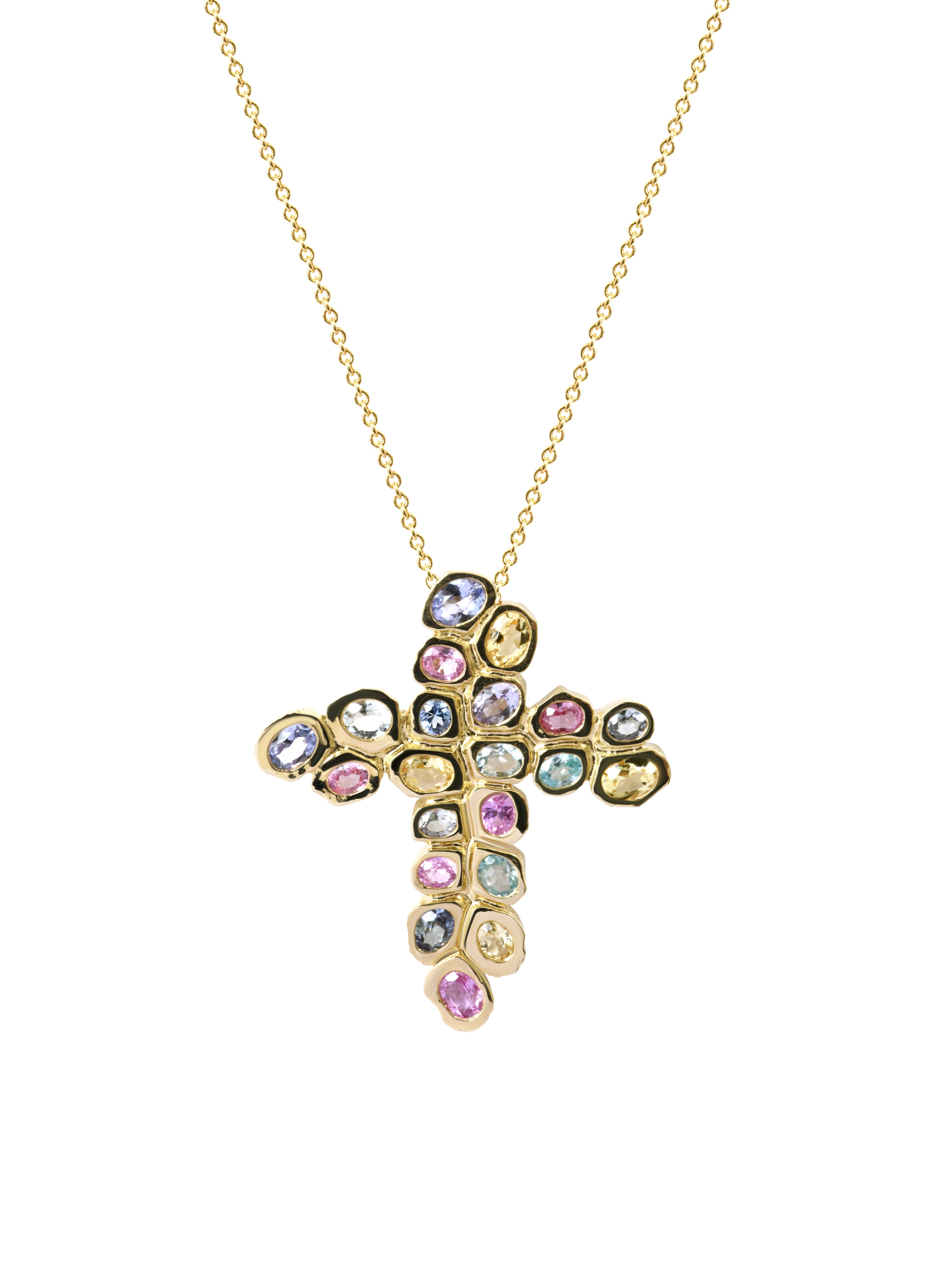 Pendentif Croix Pépite Pierres Fines