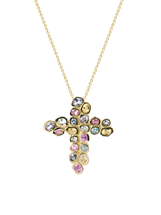 Pendentif Croix Pépite Pierres Fines