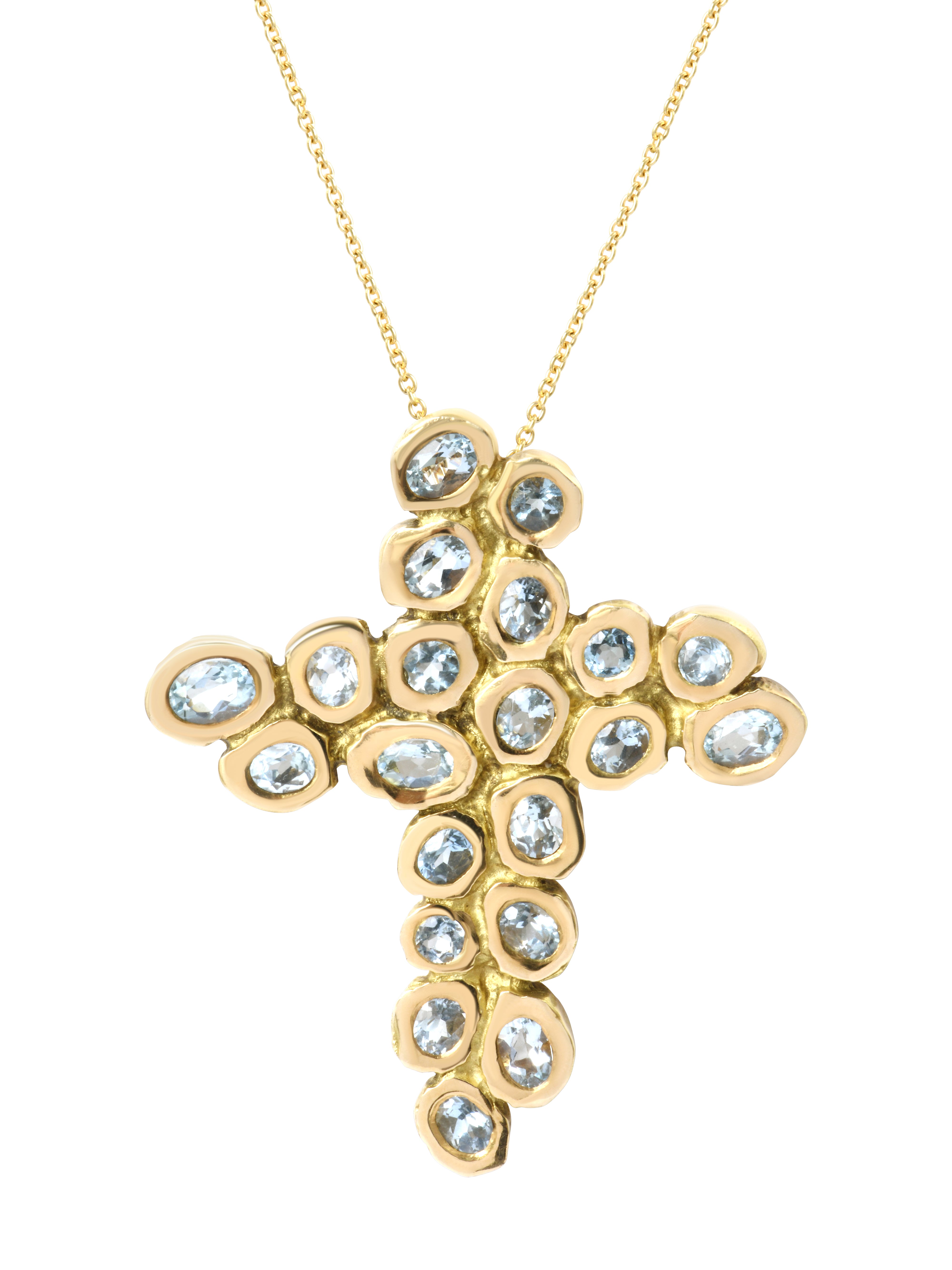 Pendentif Croix Pépite Aigue Marine