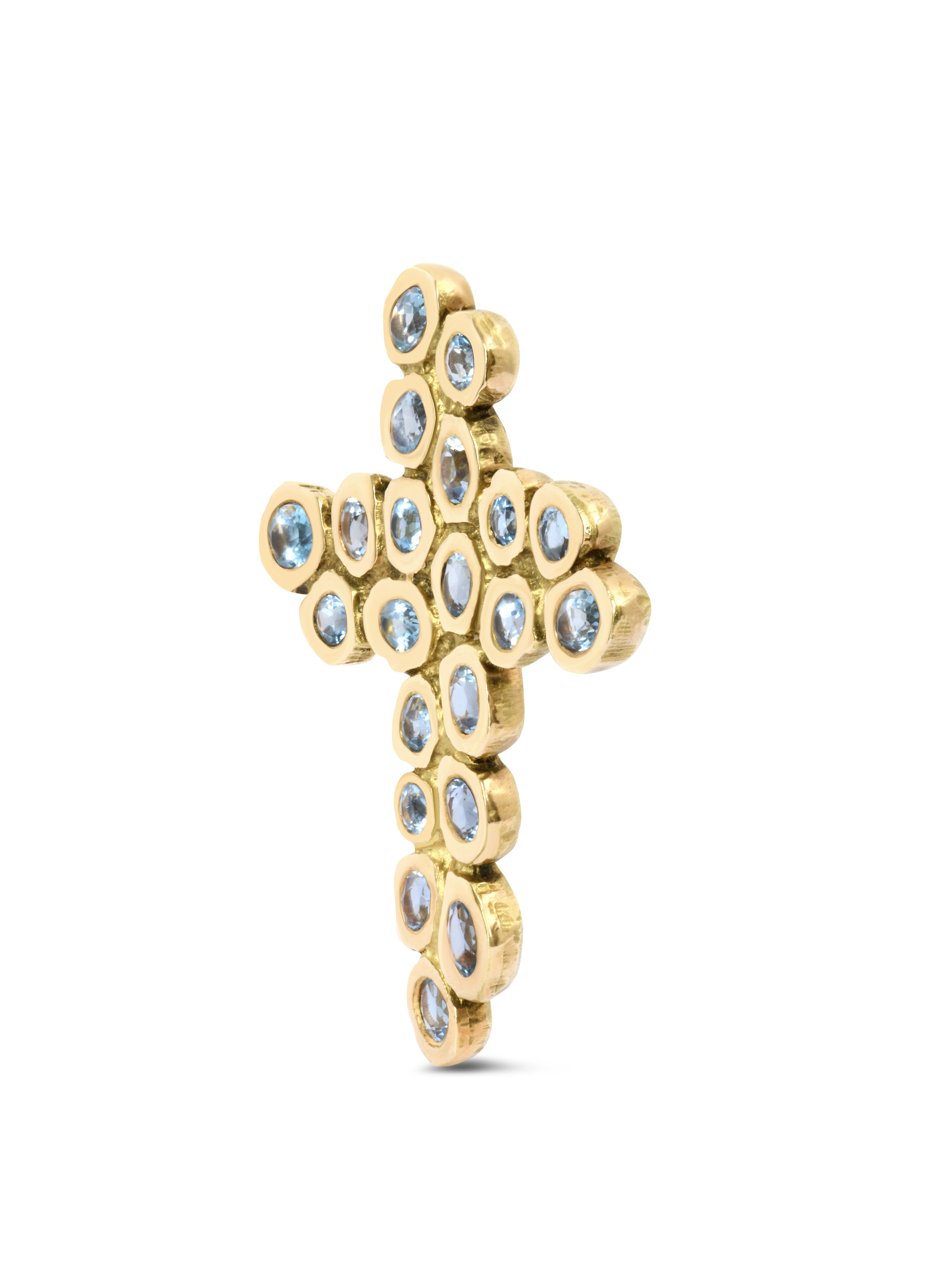 Pendentif Croix Pépite Aigue Marine