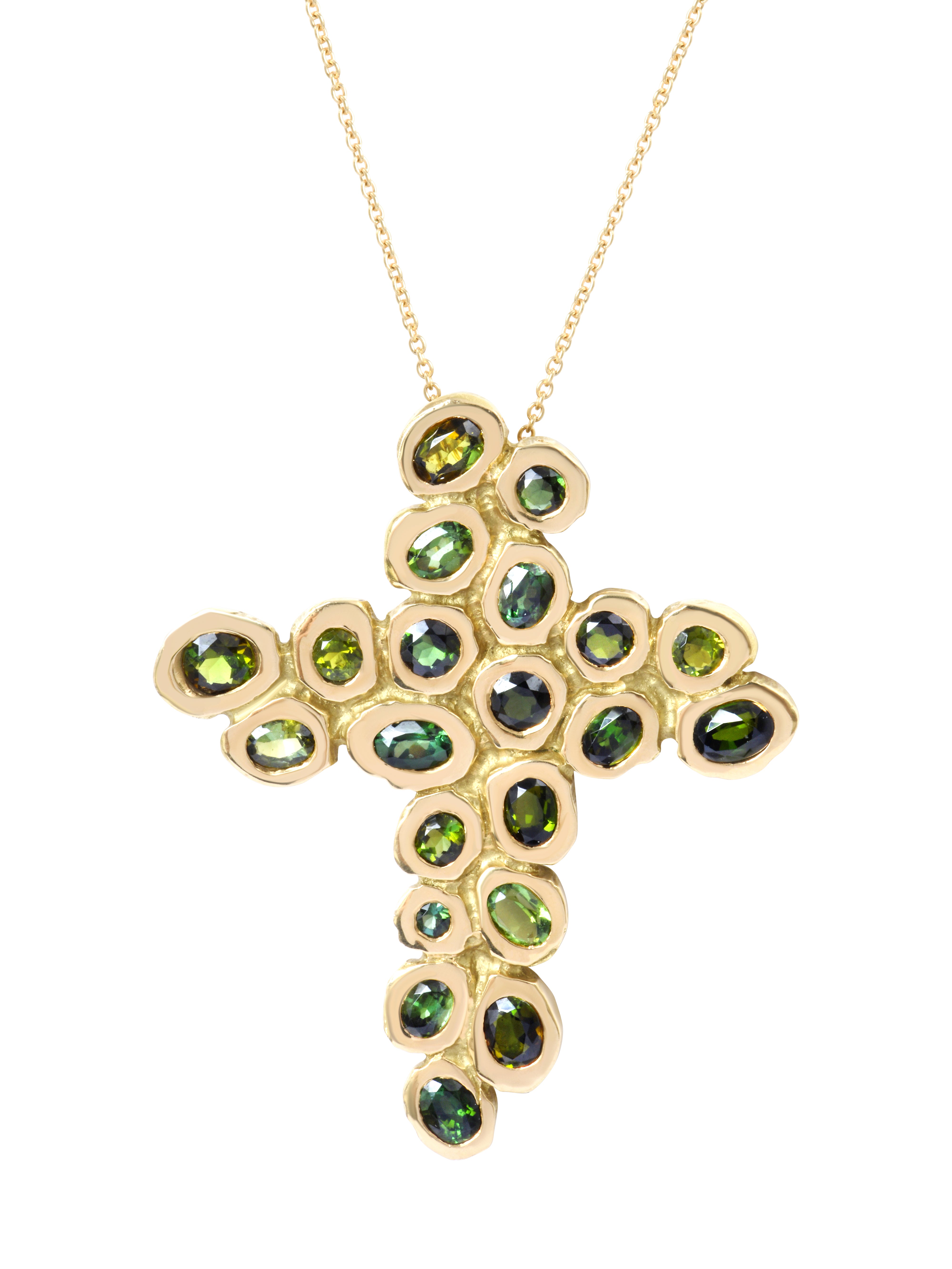 Pendentif Croix Pépite Tourmalines
