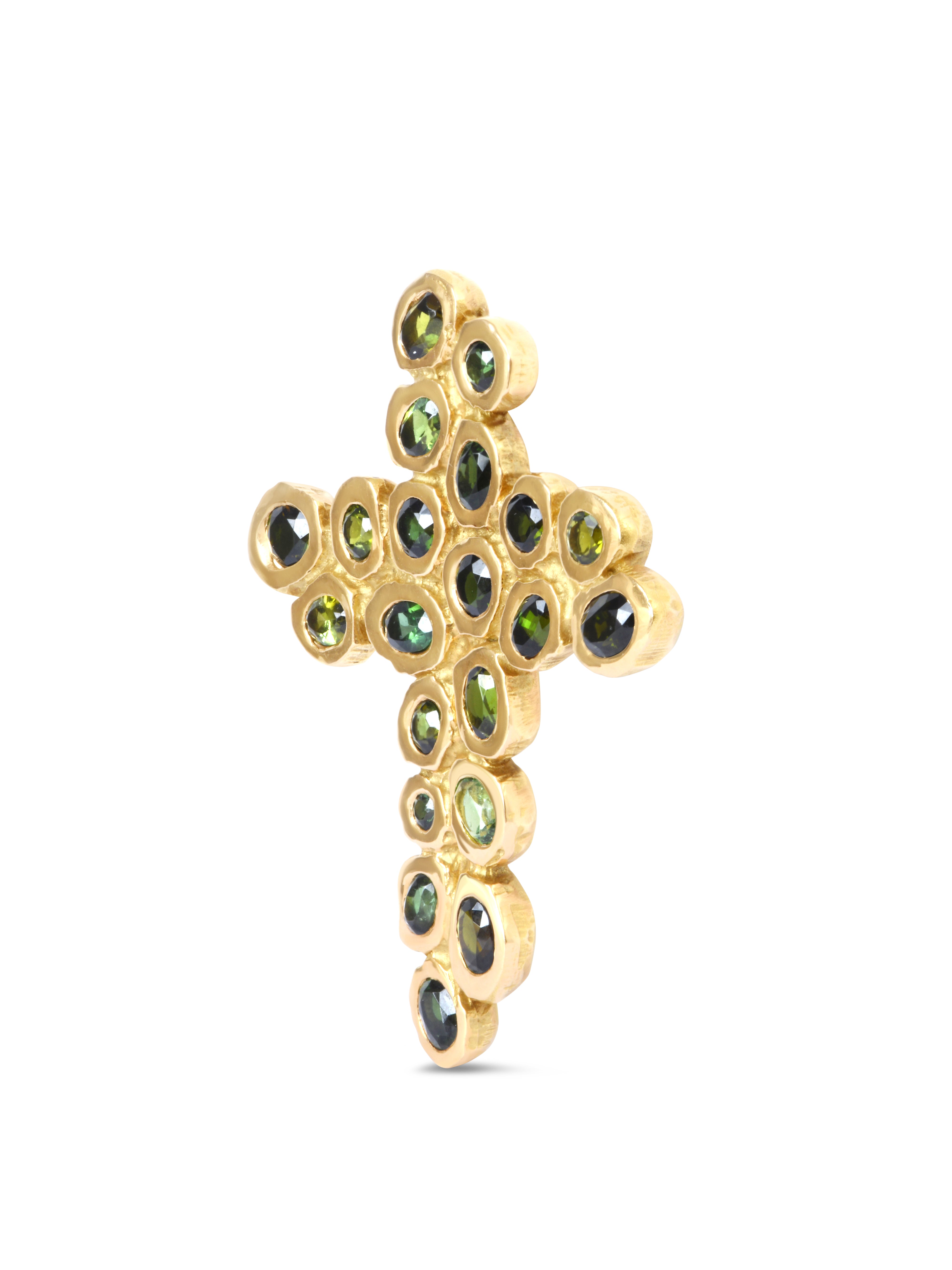 Pendentif Croix Pépite Tourmalines