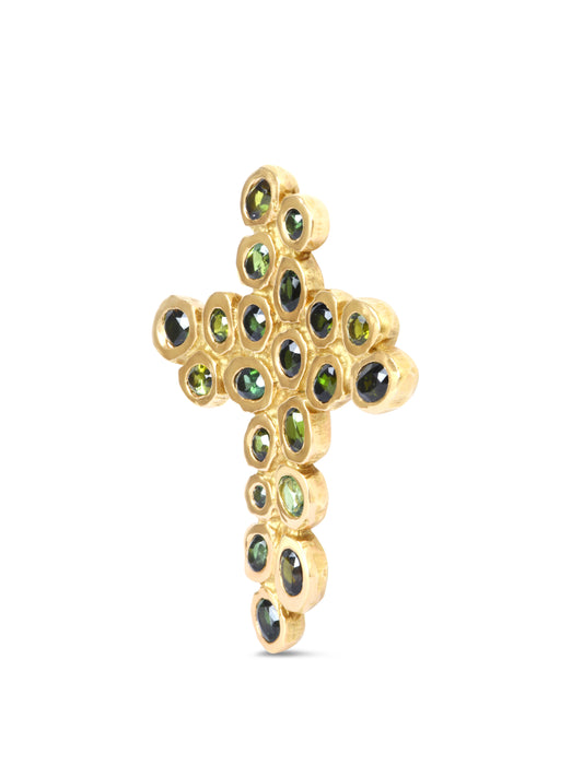 Pendentif Croix Pépite Tourmalines