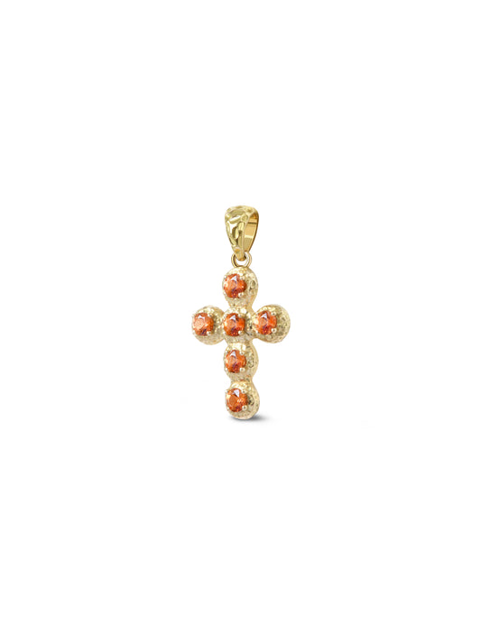 Pendentif Croix Noémie Saphir Orange