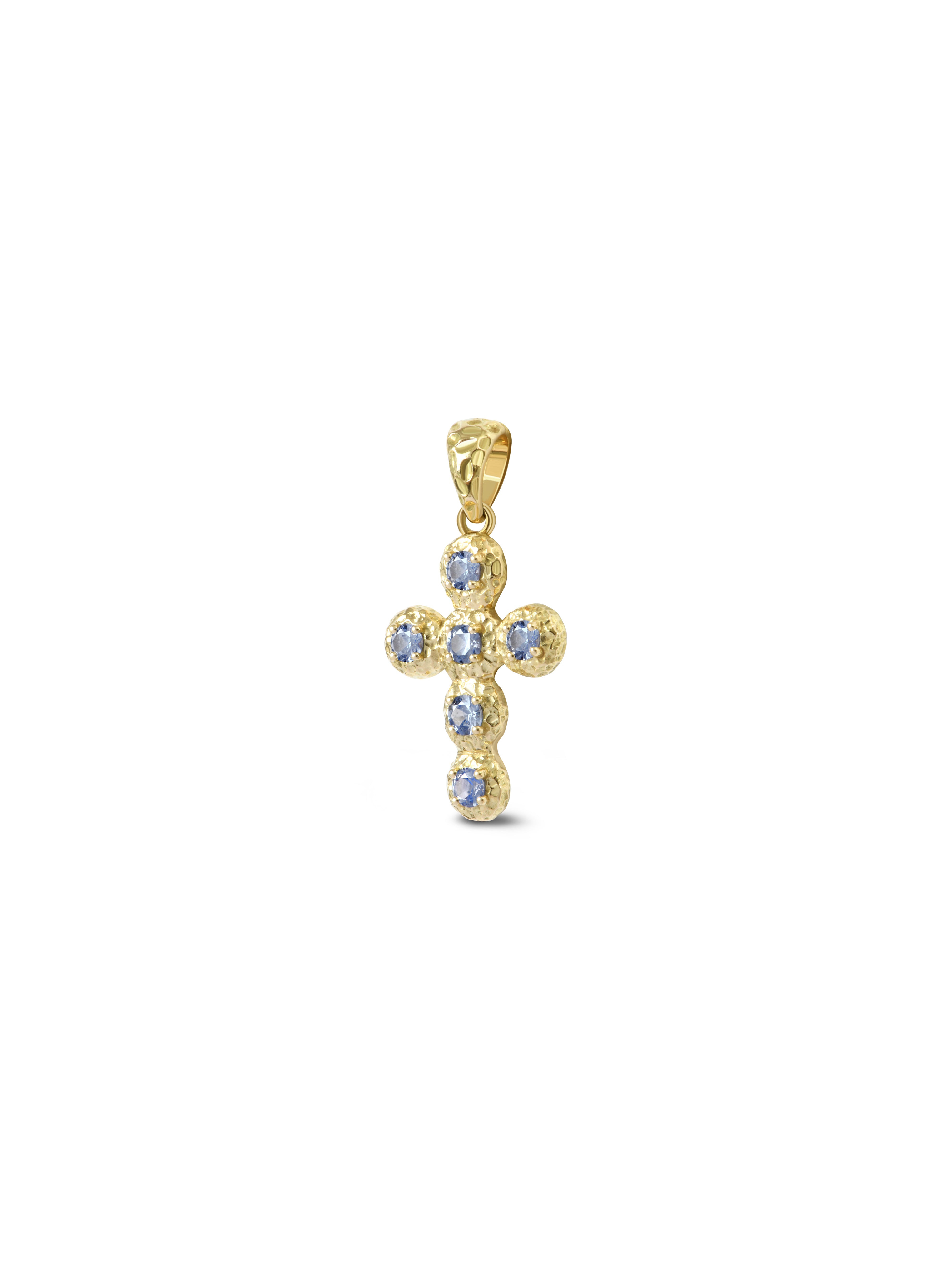 Pendentif Croix Noémie Saphir Bleu