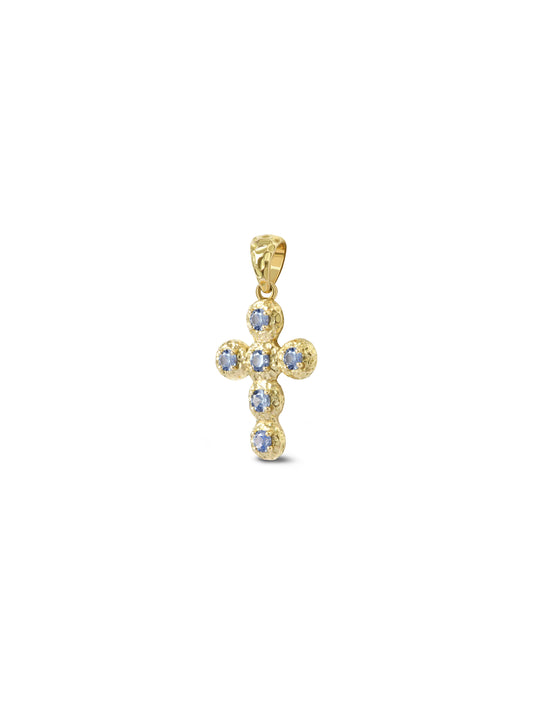 Pendentif Croix Noémie Saphir Bleu