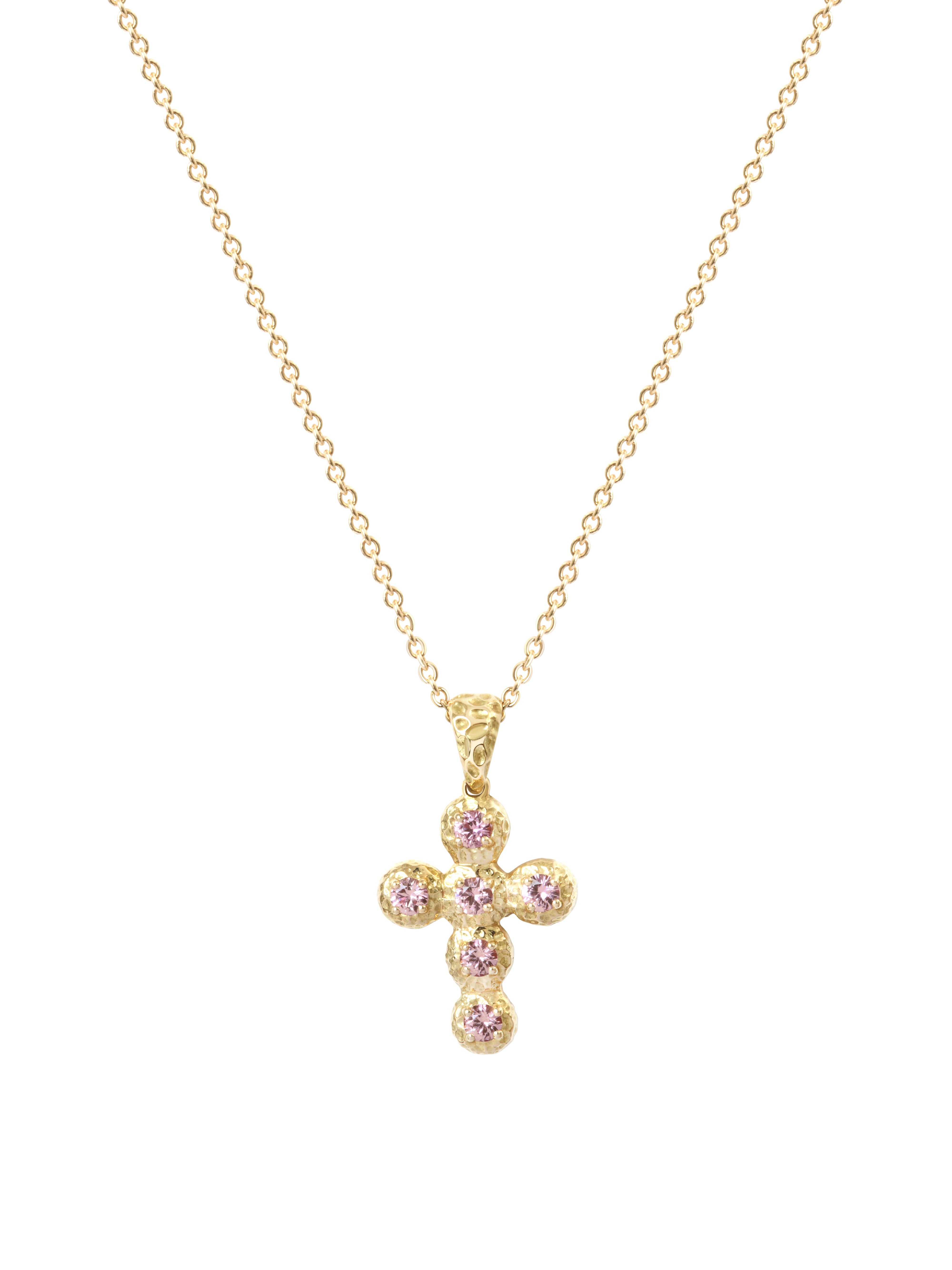 Pendentif Croix Noémie Saphir Rose
