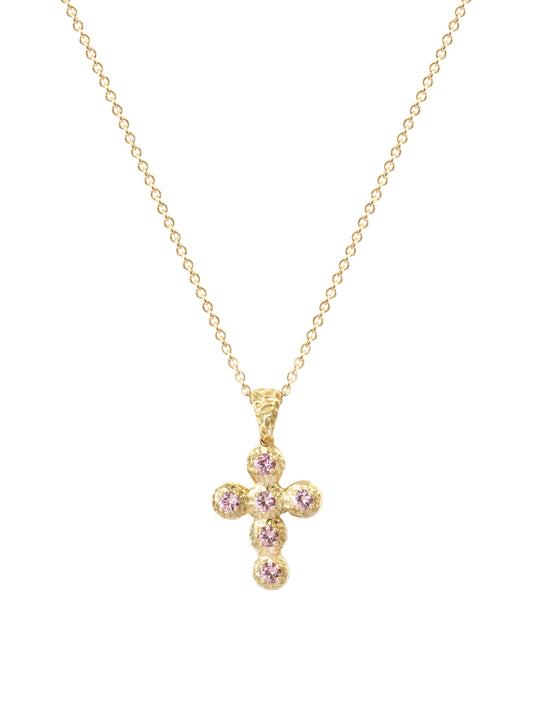 Pendentif Croix Noémie Saphir Rose