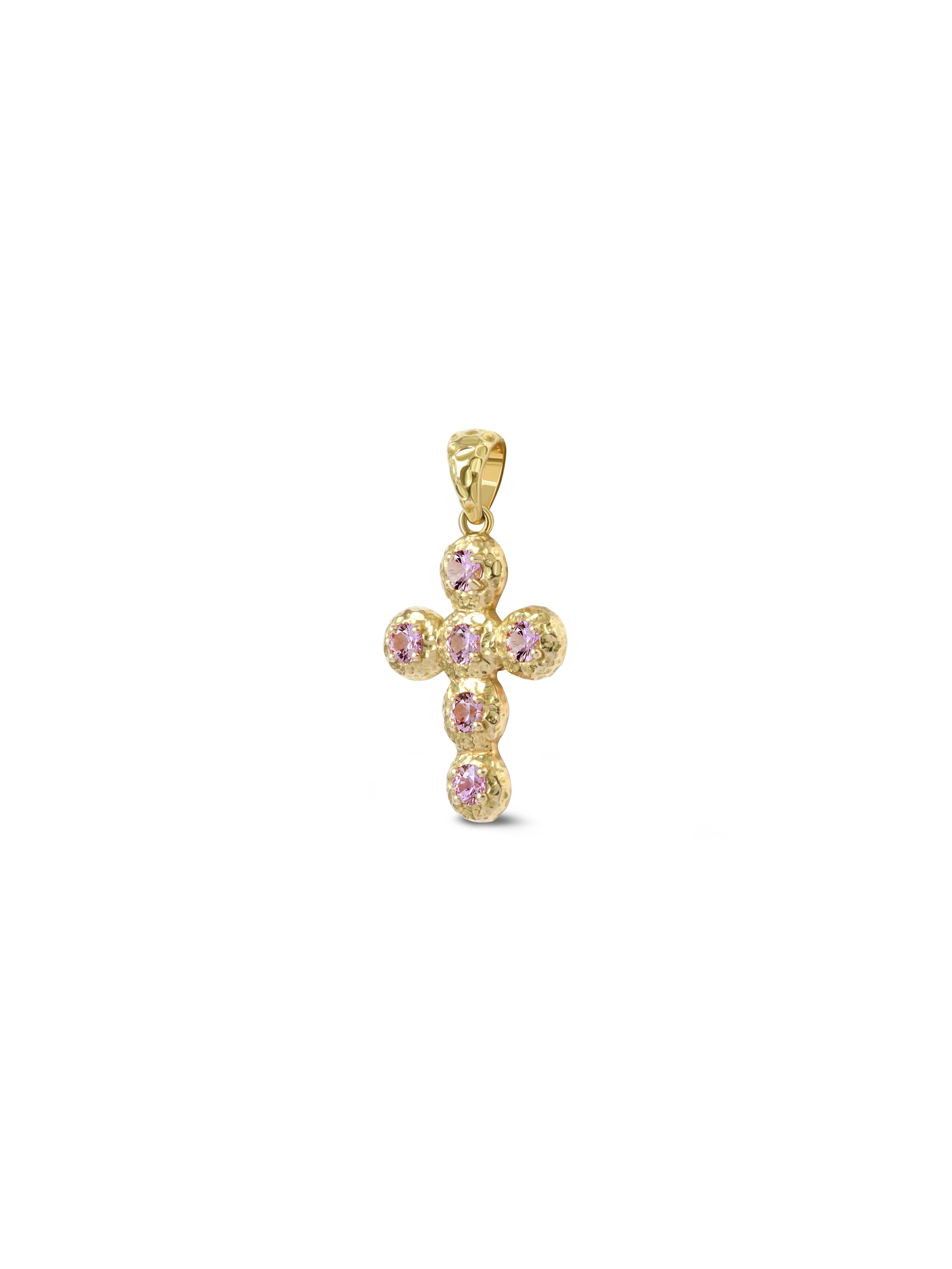 Pendentif Croix Noémie Saphir Rose