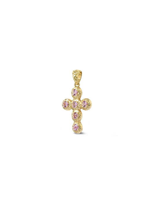 Pendentif Croix Noémie Saphir Rose