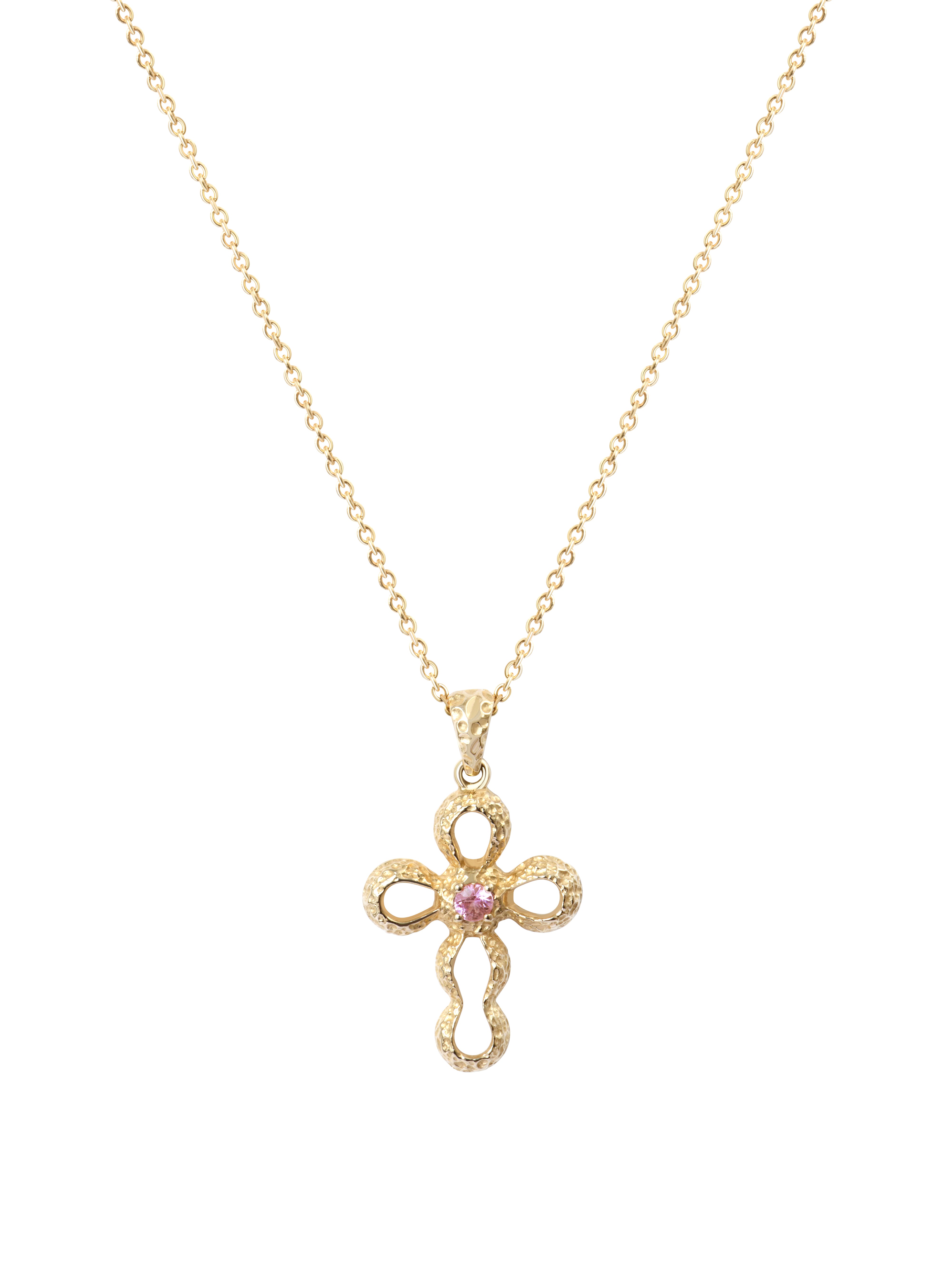 Pendentif Croix Noémie Ajouré Saphir Rose