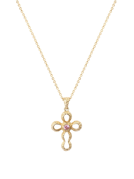 Pendentif Croix Noémie Ajouré Saphir Rose
