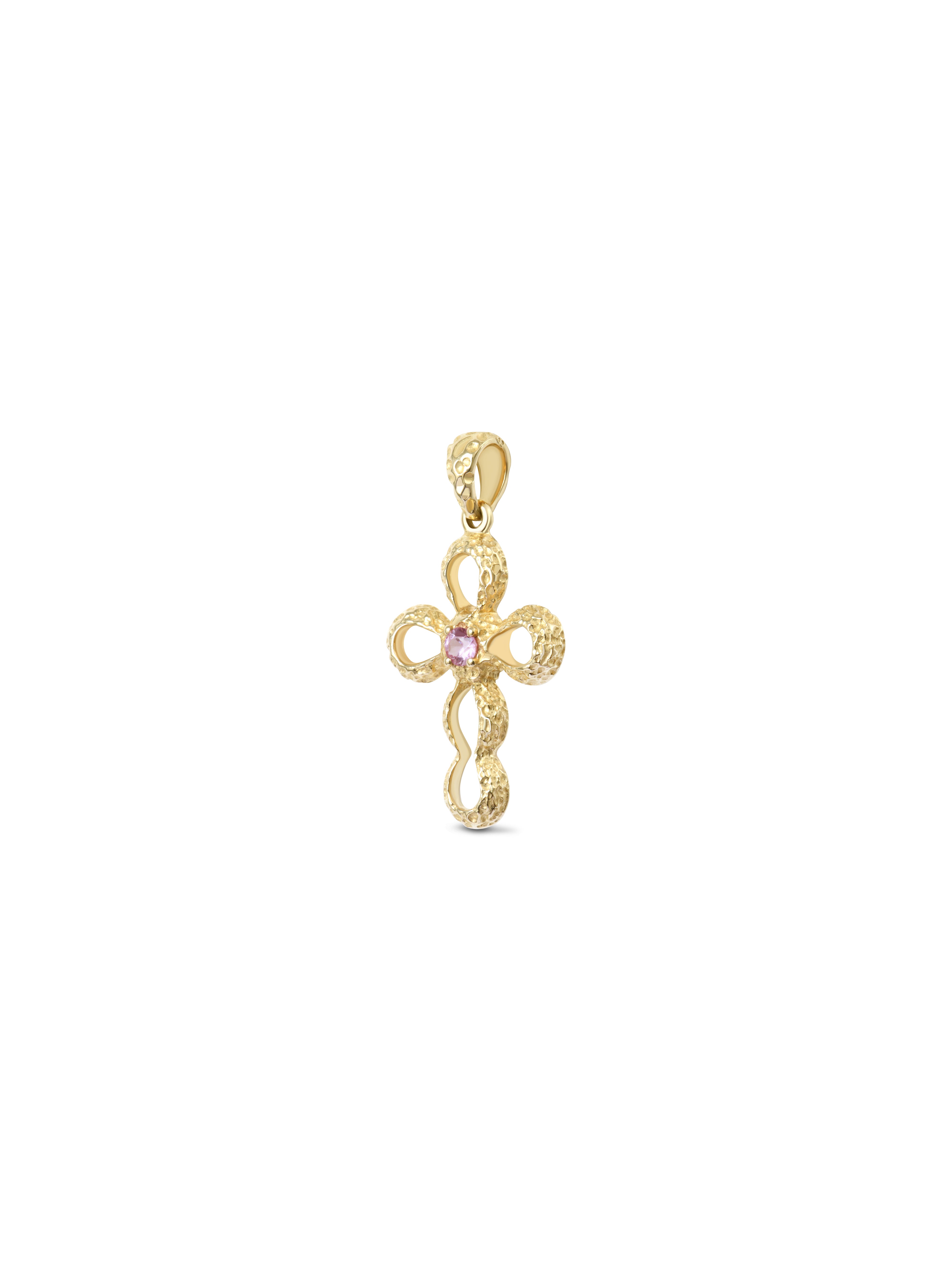 Pendentif Croix Noémie Ajouré Saphir Rose